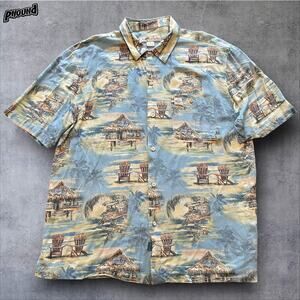 Joe Marlin Shirt Mens XL Blue Hawaiian Corona Extra Camp Button Up Beach Unwind